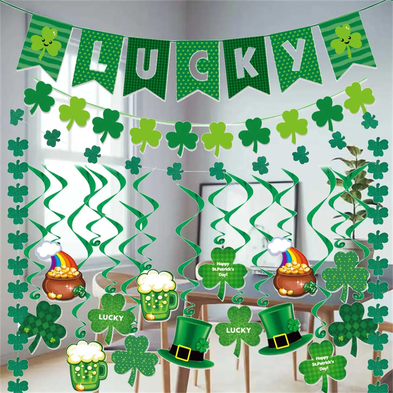 St. Patricks Day Deko Set – Irische Banner, Kleeblätter & Hängedekorationen Für Party & Zuhause