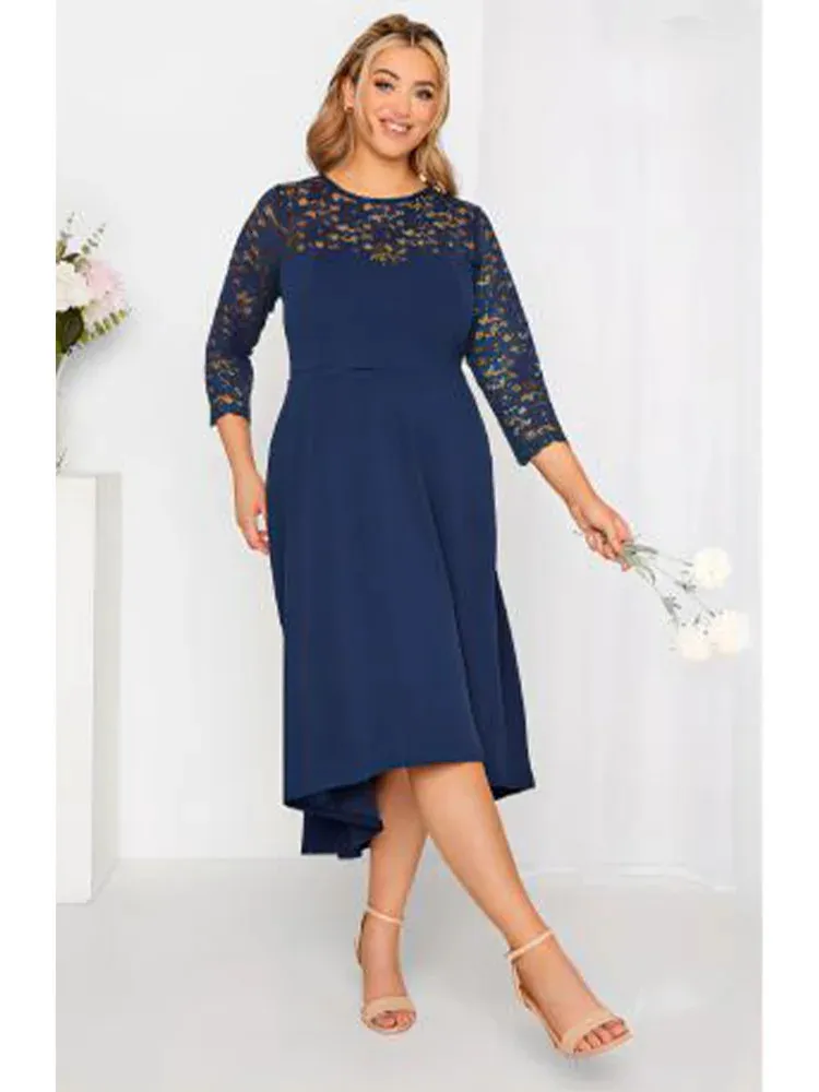 Navy blue lace midi dress on sale