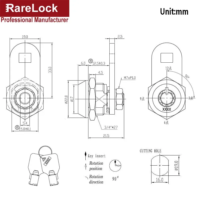 RareLock Tubular camlock locks for Amusement, Mailbox
