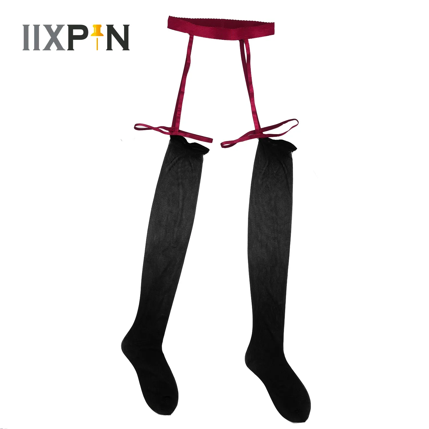how do you put on a garter belt Women's White Lace Garter Belt Thigh High Stockings Silk Thin Open Crotch  Pantyhose Hollow Out Tights Over Knee main image 0