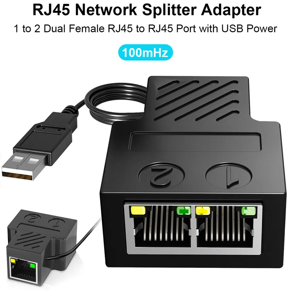 LAN Splitter 1 Auf 2 – Gigabit Ethernet Switch Mit 2 Ports, 1000 Mbps, Plug & Play Per USB-C