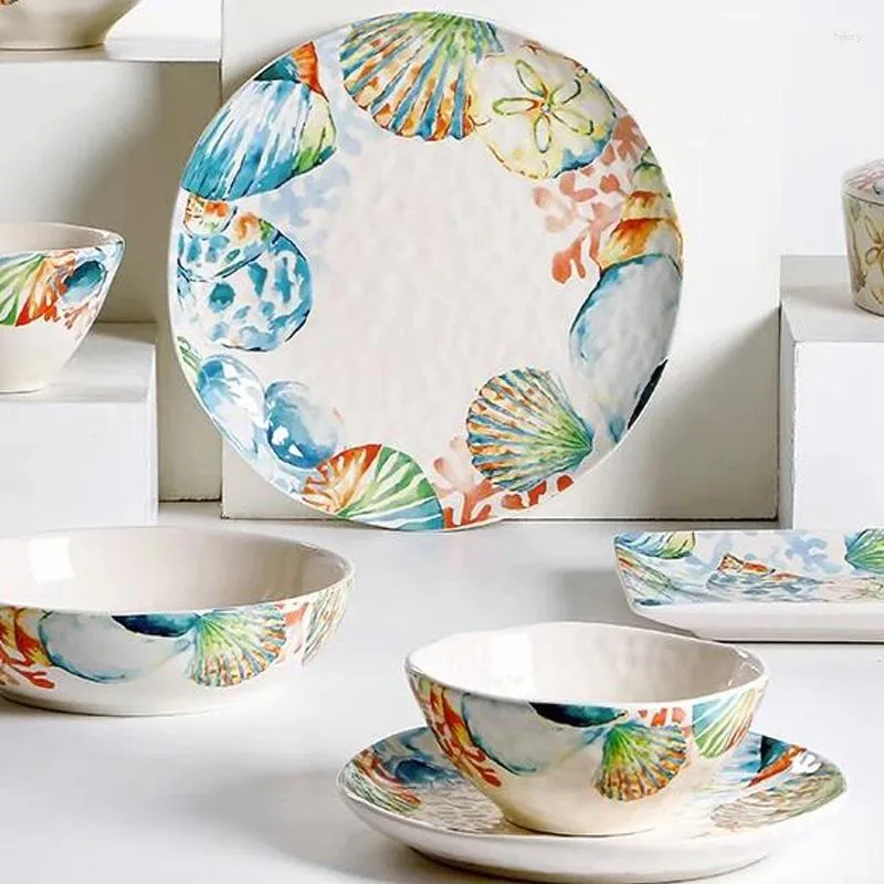 Elegant Ceramic Flower Ocean Pattern Dinner Plates Home Kitchen Restaurant Tableware