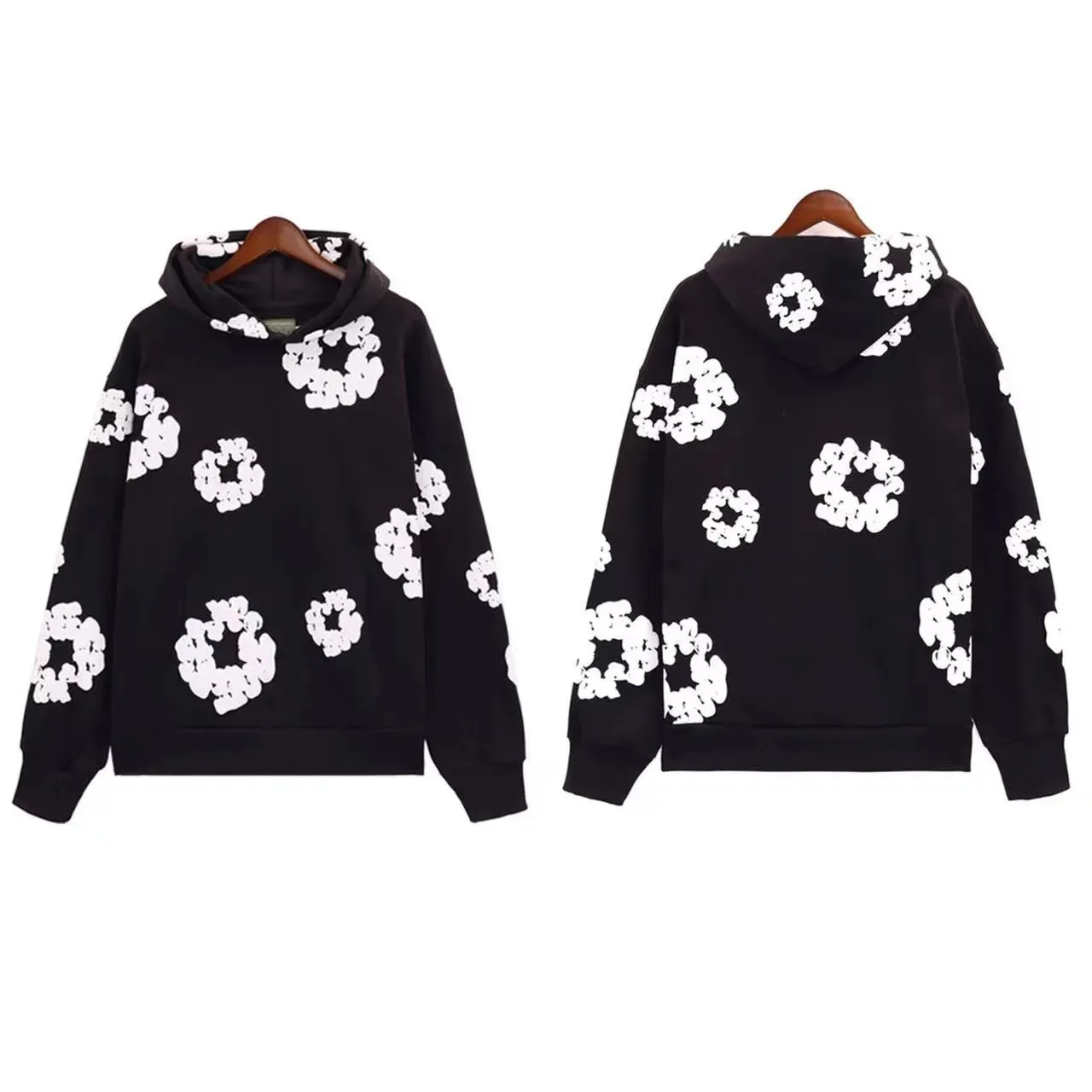 Floral Print Designer Hoodies for Men and Women Casual Pullover Sweatshirts in Black and White