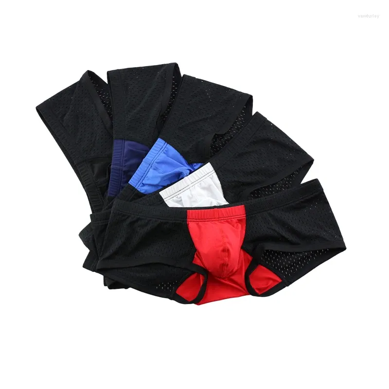 Underpants 5PCS Sexy Men Underwear Boxers Breathable Holes Low Waist Patchwork Gay Calzoncillos Hombre Slips Male Shorts Trunks