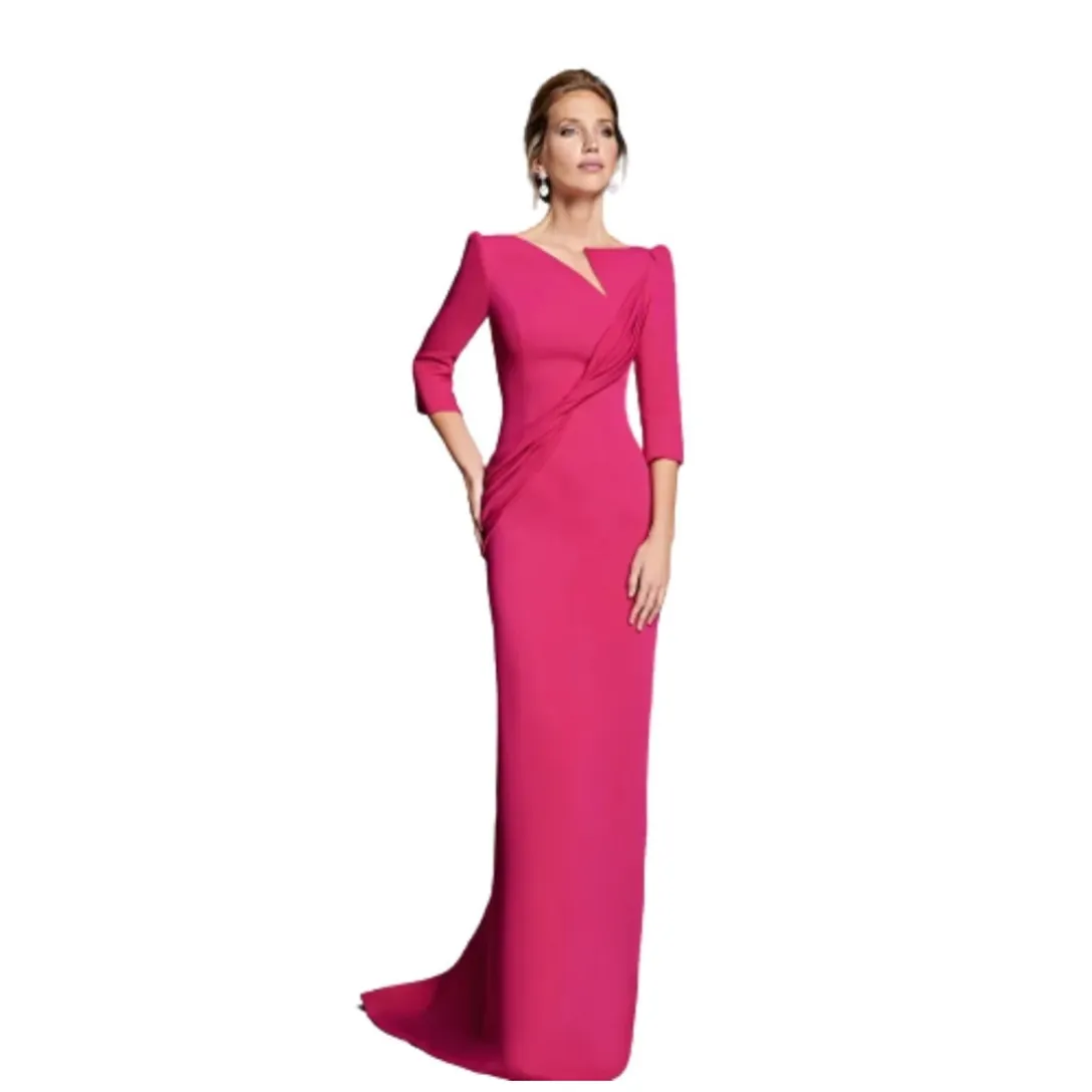 chinese dress ladies Long Sleeve V-Neck Floral Print Maxi Dress Fuschia main image 0