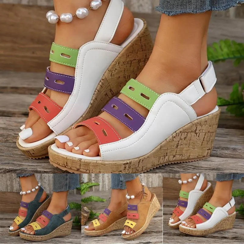 Color block wedge sandals sales