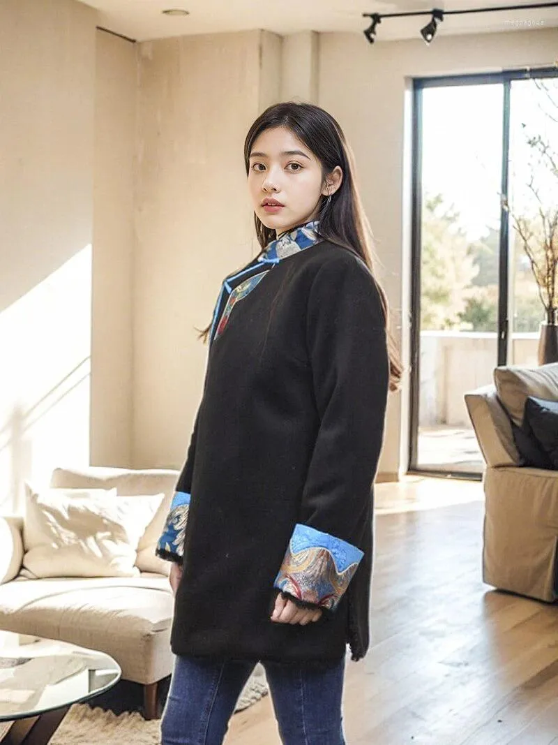 Ethnic Clothing Chinese Style Tibetan Cotton Padded Jacket Blue Autumn And Winter Women s Thickened