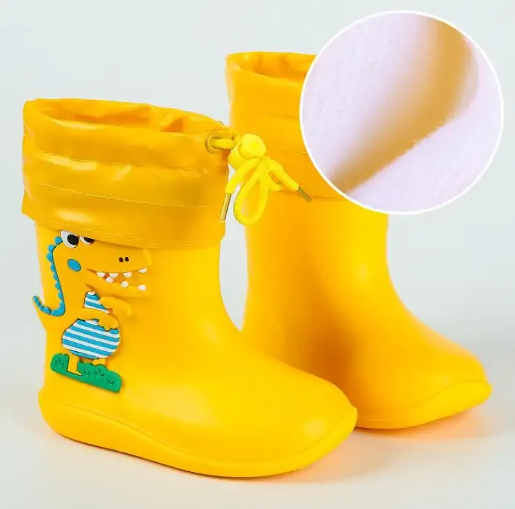 Cute 3D Dinosaur Rain bullboxer boots for Kids Plush Warm Ankle PVC Water Shoes for Boys and Girls Waterproof Baby Water Shoe