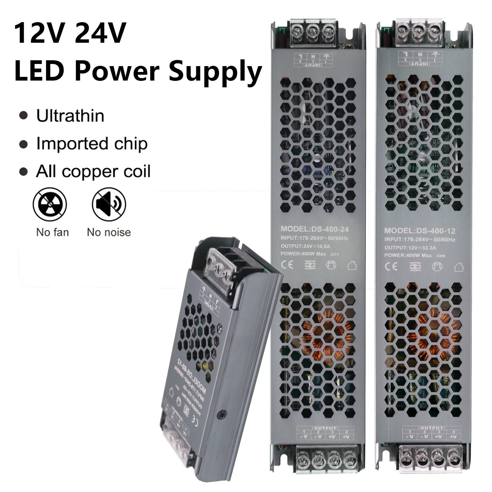 DC 12V 24V LED Power Supply AC176 264V Mute Lighting Transformers 60W ...