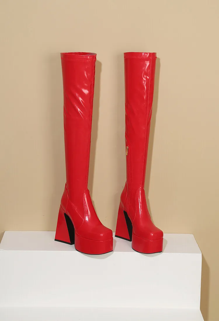 Bright red thigh high boots store