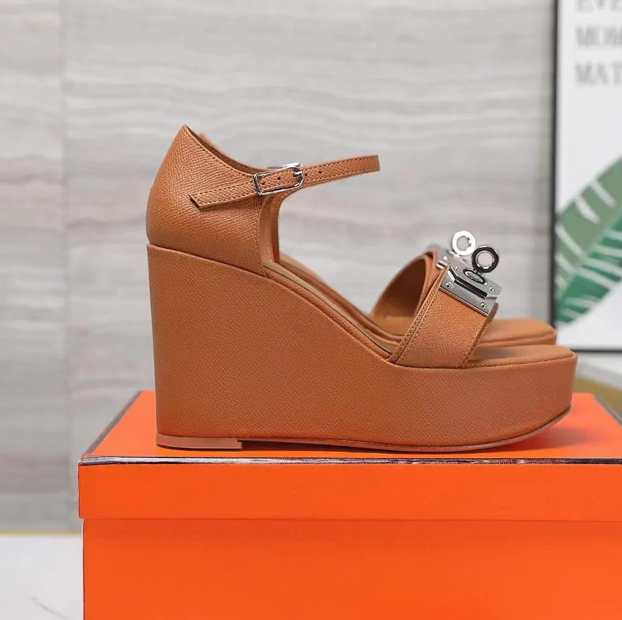 The Best Wedge Heel Sandals Women Platform Heels Luxury Designer Shoes Genuine Leather Ankle Strap Buckle Casual Party Sandal Size 35 42