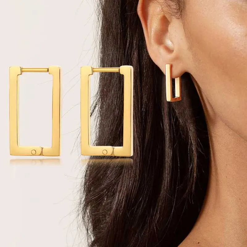 Earrings Square Geometric Rectangle Hoop Earrings Stainless Steel ...