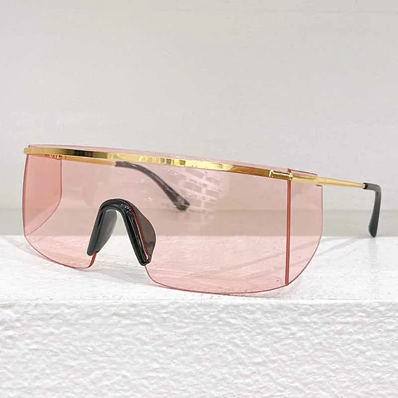 Women Mask Sunglasses Gold Metal Half Frame With Pink UV400  display picture 1