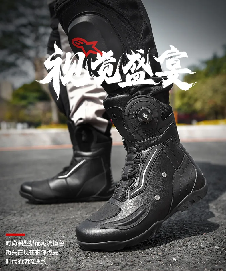 DHgate All Season Breathable PU Leather Unisex Motorcycle Boots for Motocross and Motorbike Riding Automobiles Motorcycles