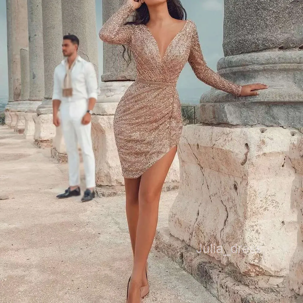 Autumn New Womens Sexy Deep V Long Sleeved Slim Fit Pencil Dress