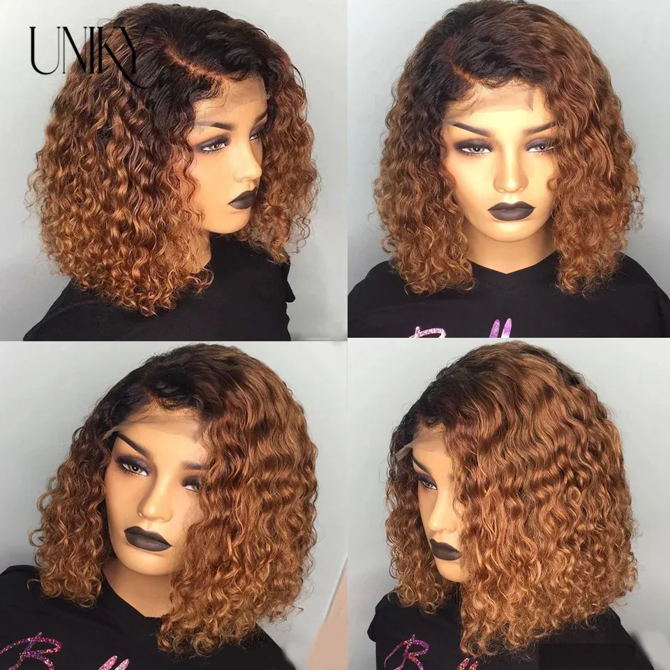 Brazilian Highlight Curled Bob Wig Deep Wave Front Wig Curled Human ...
