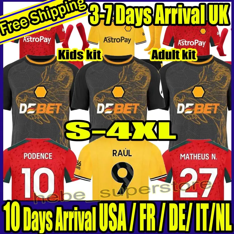 S-4xl 23 24 25 Wolves Soccer Jerseys Raul Semedo Neto Neves Trincao 2023 2024 Wanderers J Otto Podence Gibbs Hee Chan Wolverhampton Football Shirts Men Kit Kids Uniforme