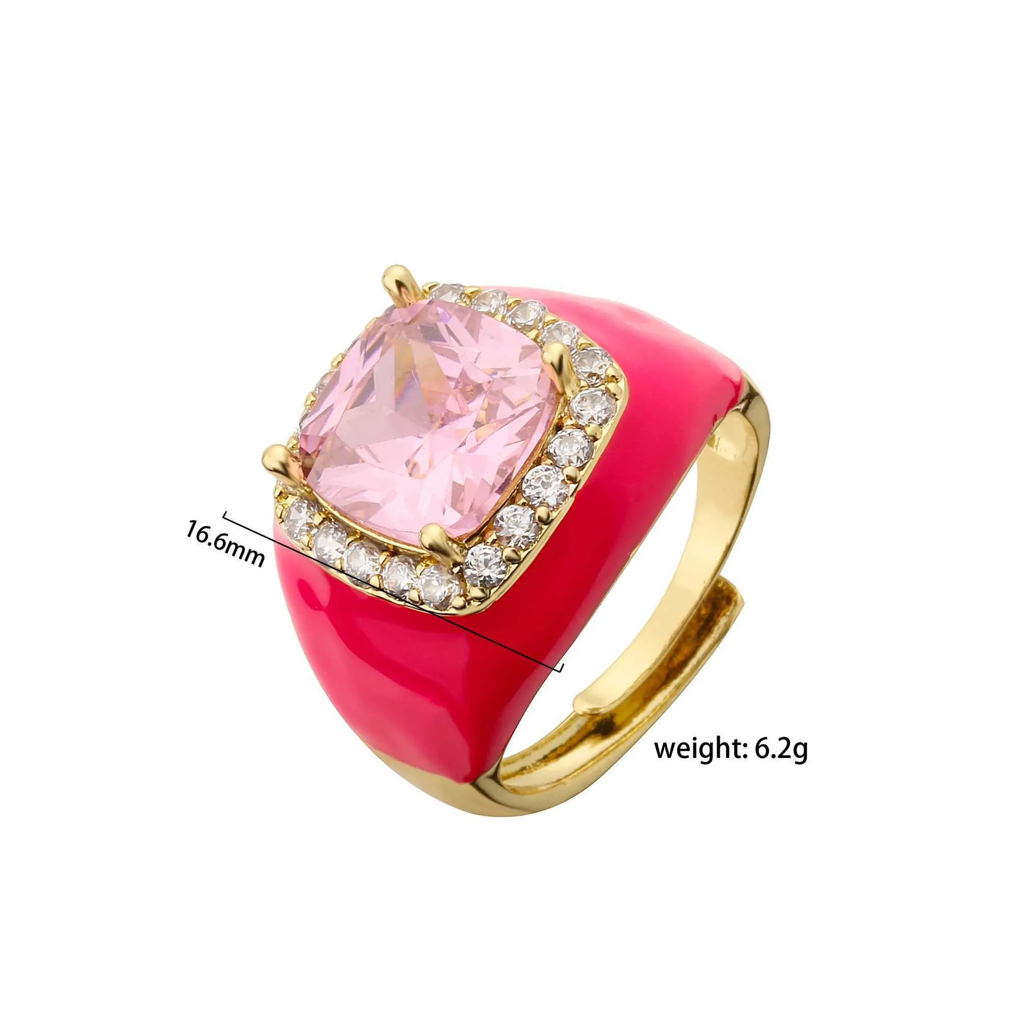 Anillo abierto HECHENG multicolor de esmalte con efecto de goteo de aceite y circonitas para mujer, ajustable, chapado en oro, grueso, regalo J260411_voghion.com