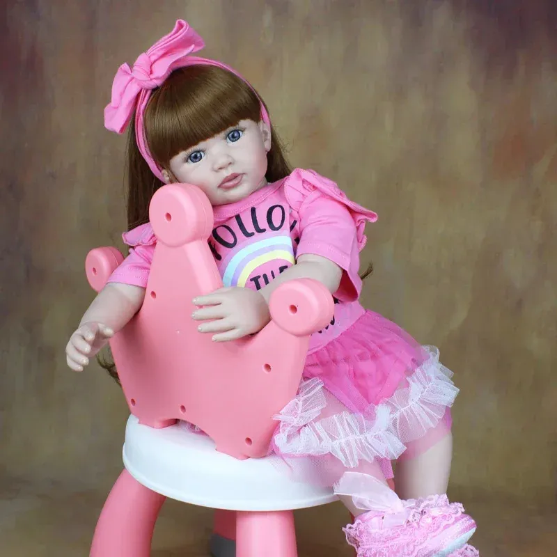 BZDOLL 60cm Lifelike Reborn Baby Doll 24 inch Soft Silicone Neonatal Princess Baby Cute Girl Dressing Toy 240507