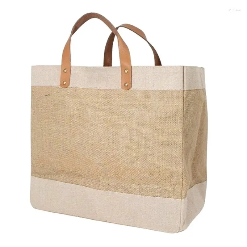 Jute tote bags with leather handles wholesale shop