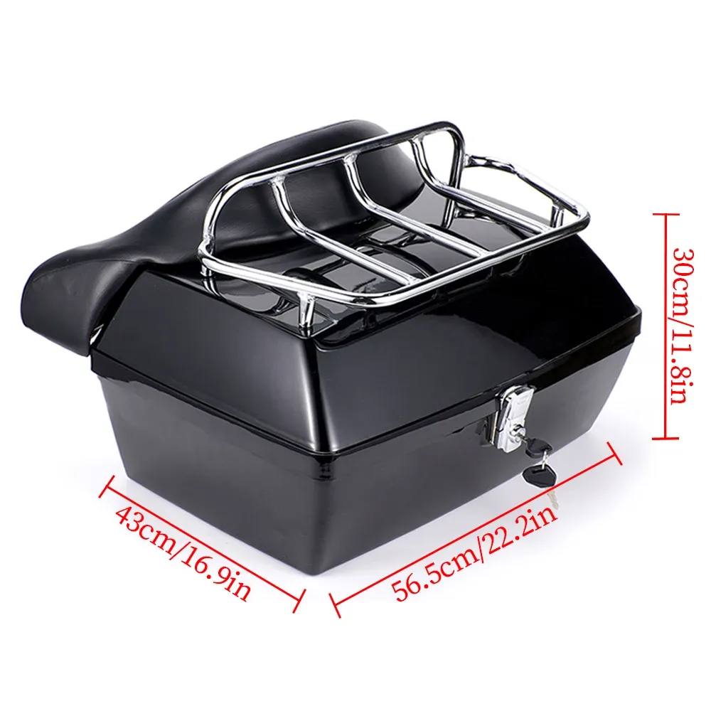 Motorcycle Rear Case 48L Universal Water Resistant With Lock Backrest Cushion Trunk Tail Luggage Box For Helmets Luggages Black 1 - View #6