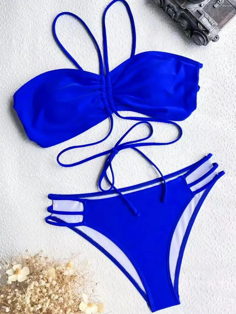Womens Two-Piece Royal Blue Bikini Swimsuit with Cross Straps and Bust Pad  Low Waist Boy Short Bottom from Dhgate Women's Swimwear - price 24.2