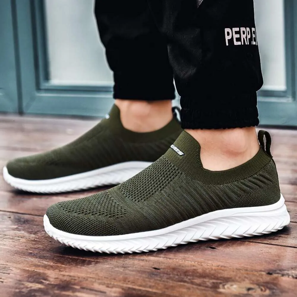 Large Size, No-Lace Summer Sneakers: Lightweight Army Green  display picture 3