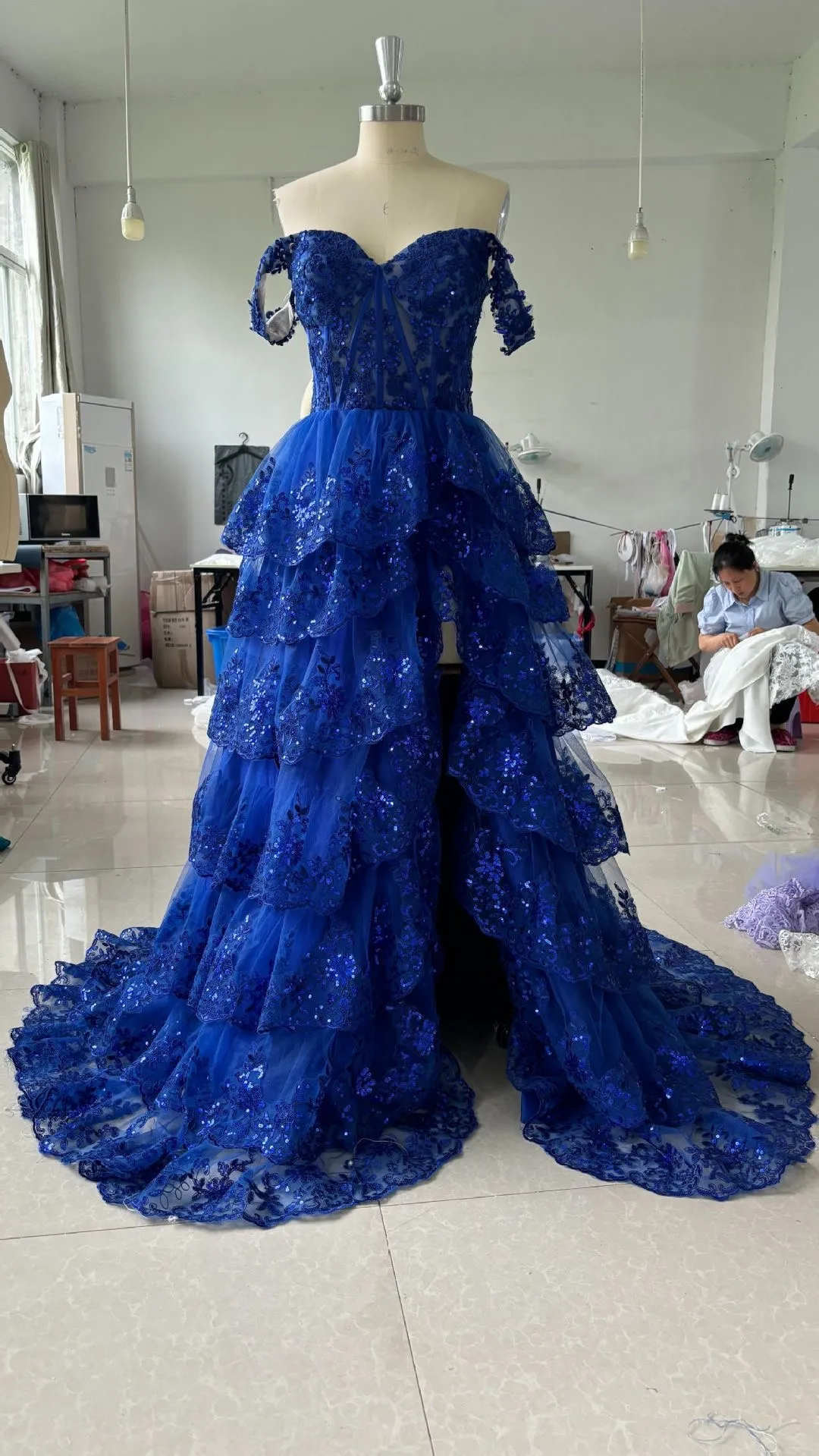 blue royal dress aesthetic A line Royal Blue Tulle Beaded Long Senior Prom Dress P2206  PreppyDress