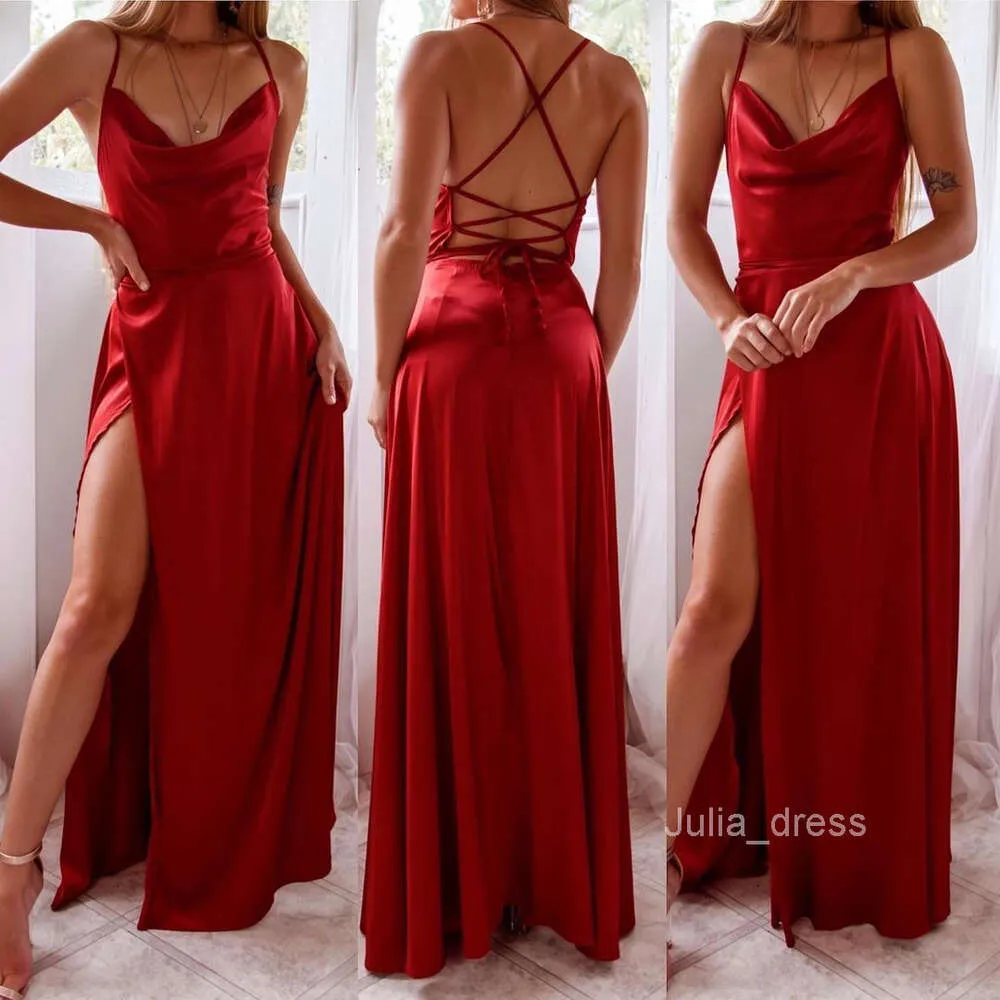 Product Title: Women's Slimming High Slit Dress with Backless Suspender and Waist CinchingProduct Description: This Women's Slimming High Slit Dress