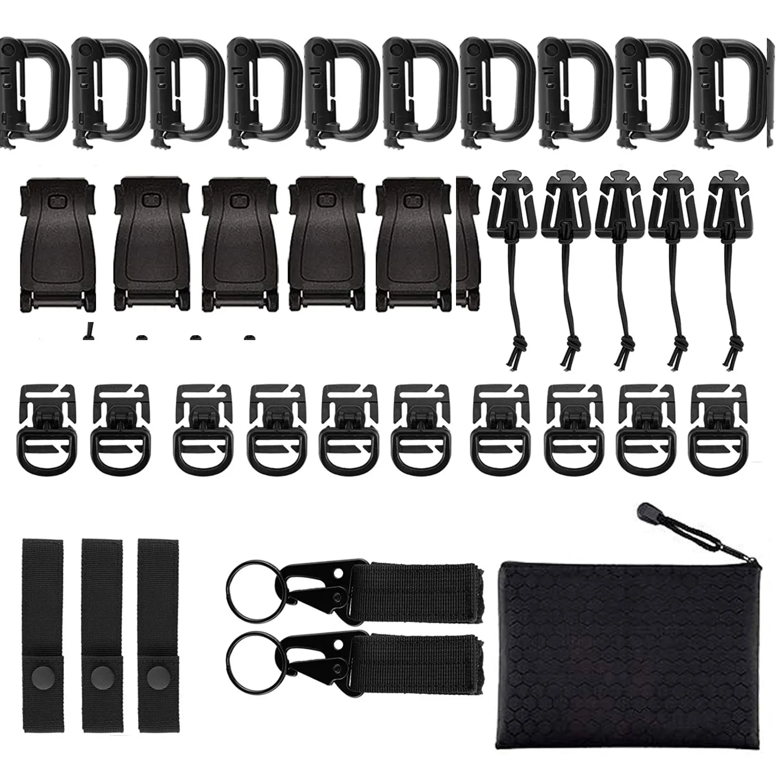 28-Piece MOLLE Backpack Attachment Kit - Tactical Gear Clips, D-Rings & Accessories