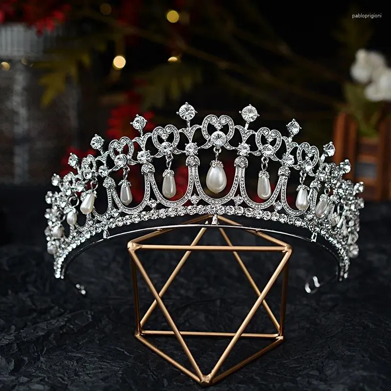 Hårspännen Barock Kristall Pärla Brud Tiaras Diana Krona Strass Festtåg Diadem Brud Pannband Bröllopsaccessoarer_voghion.com