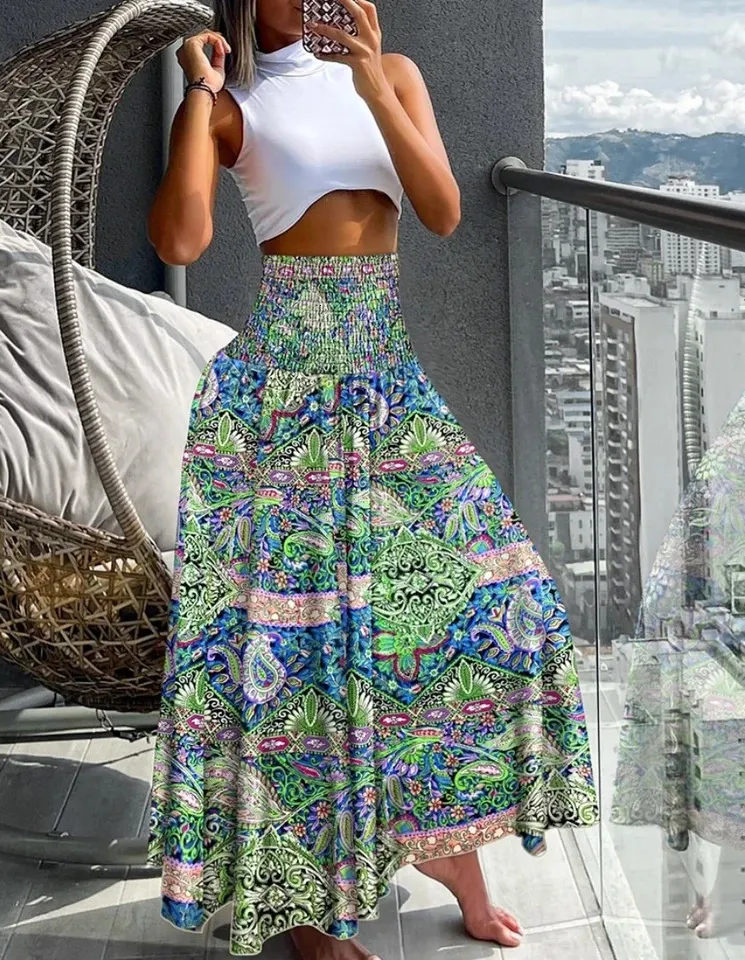 Women s Floral Print Cotton Skirt Beach Ready Style for Summer