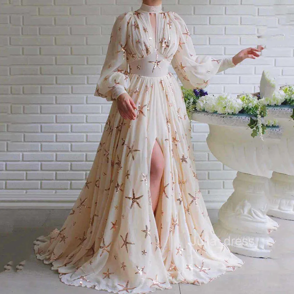 DHgate.com:Shimmering Sequin Split Lantern Sleeve Chiffon