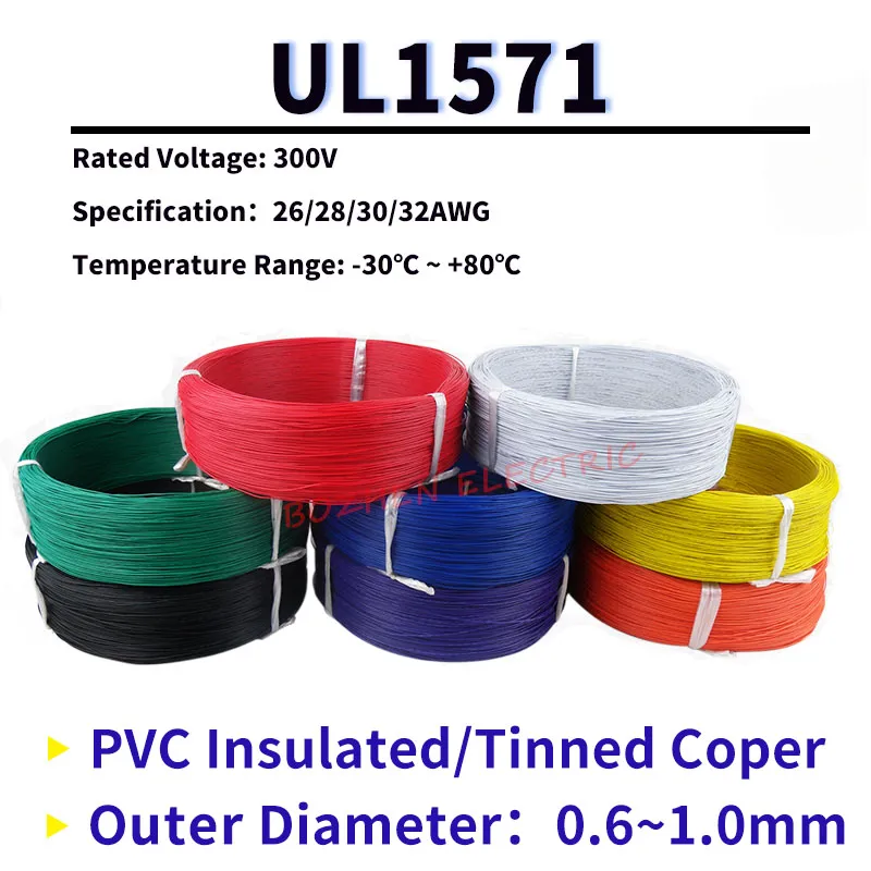 UL1571 Flexible Electronic Wire – 32 AWG, PVC Insulated, Tin-Plated Copper, 10 Meters, Environmental LED DIY Cord In White
