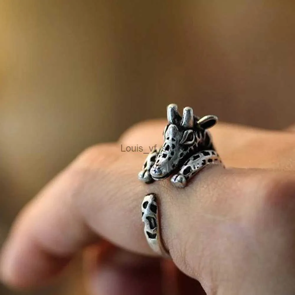 Mens Animal Rings, Antique Giraffe Finger Ring: Adjustable Open