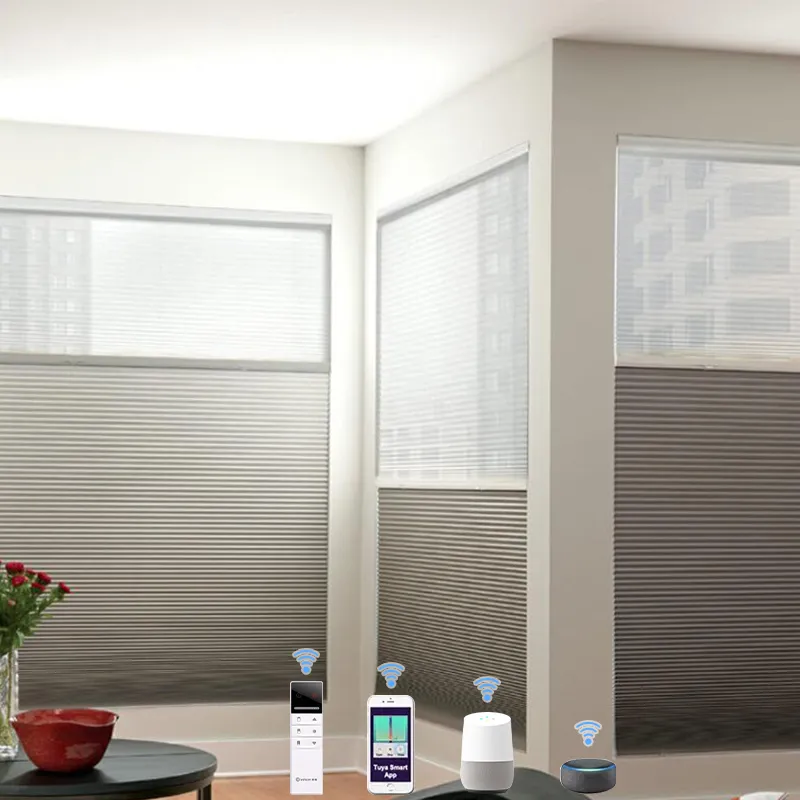 Smart Motorized Double Cellular Shades For Custom Window Sizes 