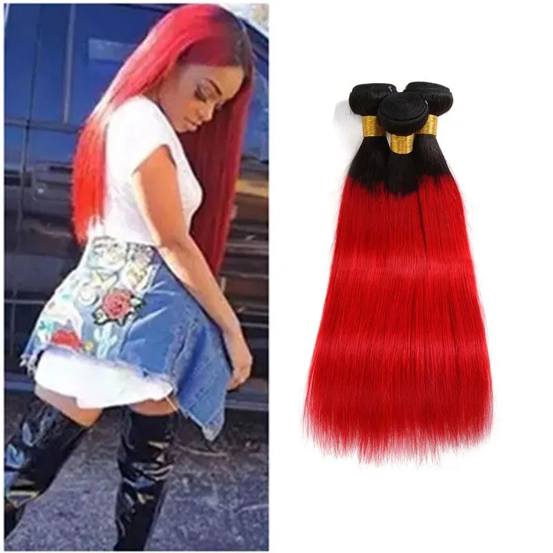 Straight Human Hair Bundles 1B Red Ombre Weave Hair 3 Bundles Extensions Two Tones Color From Gshsjidney 138.99 DHgate.Com