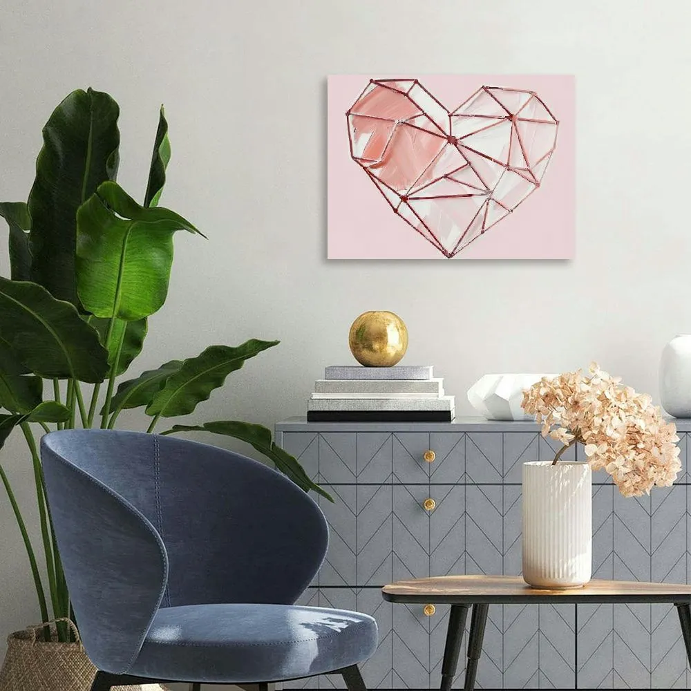 Rose Gold Geometric Love Canvas Prints Modern Pink Wall Art for Teen Girls Bedroom Decor Set of 3