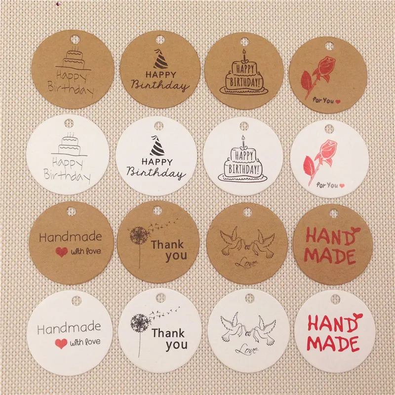 Round Thank You Heart & Love Hang Tags 3cm Craft Paper Card Round Thank You Heart & Love Hang Tags 3cm Craft Paper Card