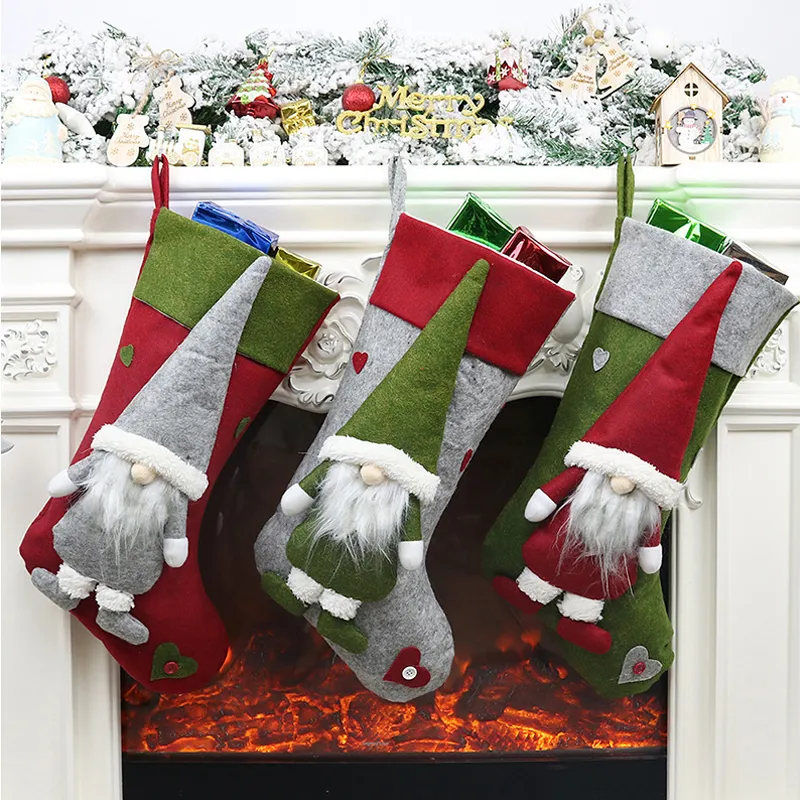 4 Pack Christmas Stockings Deer Snowflake Christmas Tree Designs Christmas Stockings Red And White Felt Xmas Stocking Fireplace Hanging Gift Bags For Family Holiday Xmas Party Mantle Decorations