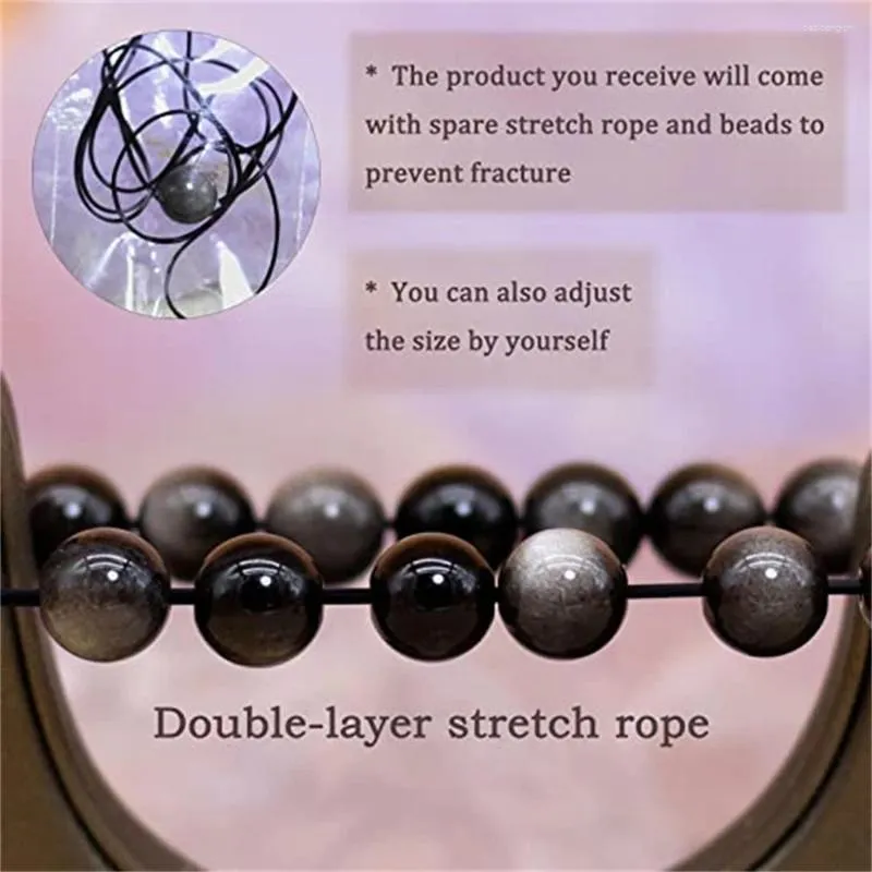 Strand Natural Gemstone Siery Obsidian Bracelet Round Beads Gem Stone Healing Crystals Quartz Chakra Bracelets For Women_voghion.com