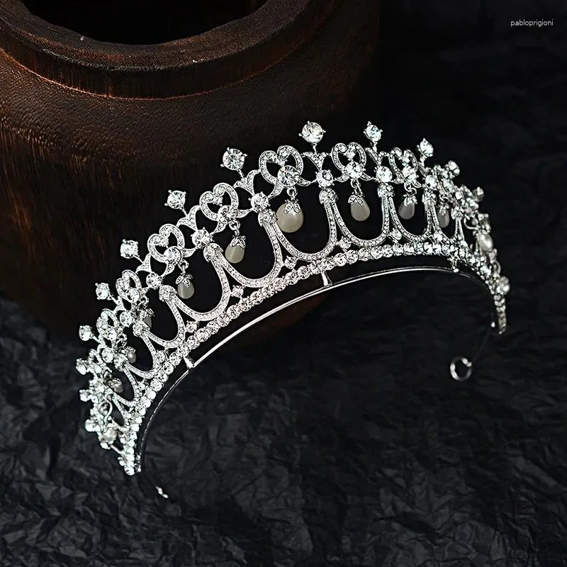 Hårspännen Barock Kristall Pärla Brud Tiaras Diana Krona Strass Festtåg Diadem Brud Pannband Bröllopsaccessoarer_voghion.com