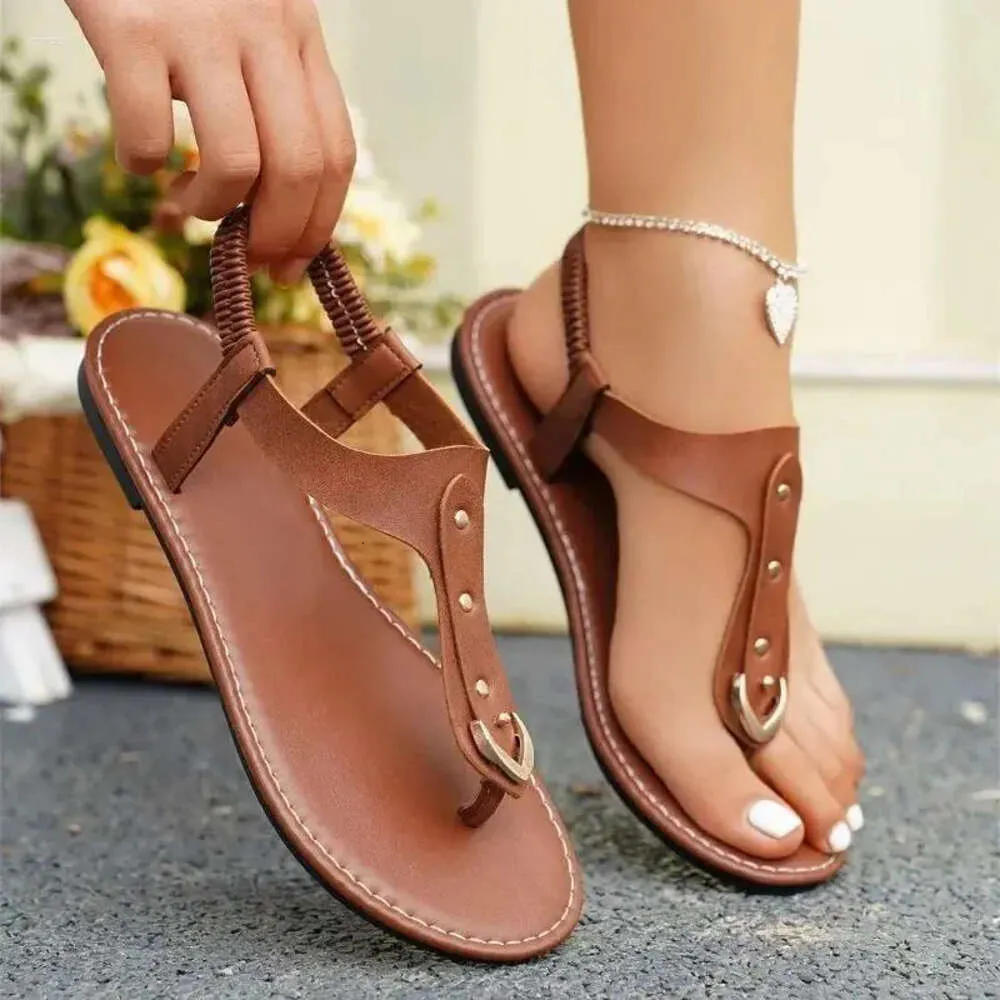 Comfortable Flat PU bokyna sandals for Women with Buckle Detail Windproof and National Made