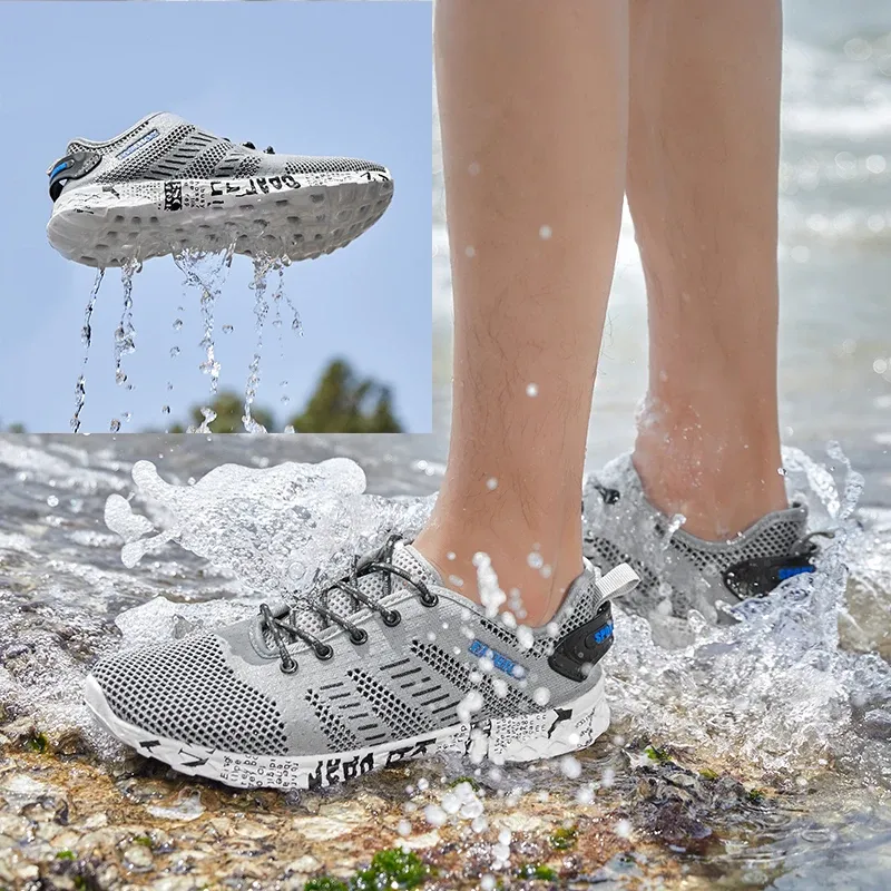 Men s Breathable Aqua Water Shoes for Trekking Wading Beach Running Quick Drying Lightweight
