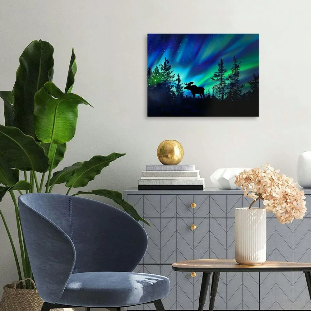 DHgate 2024 Northern Lights Canvas Print Vivid Nature Forest Moose Landscape Wall Art for Living Room Bedroom Office Decor Home Garden