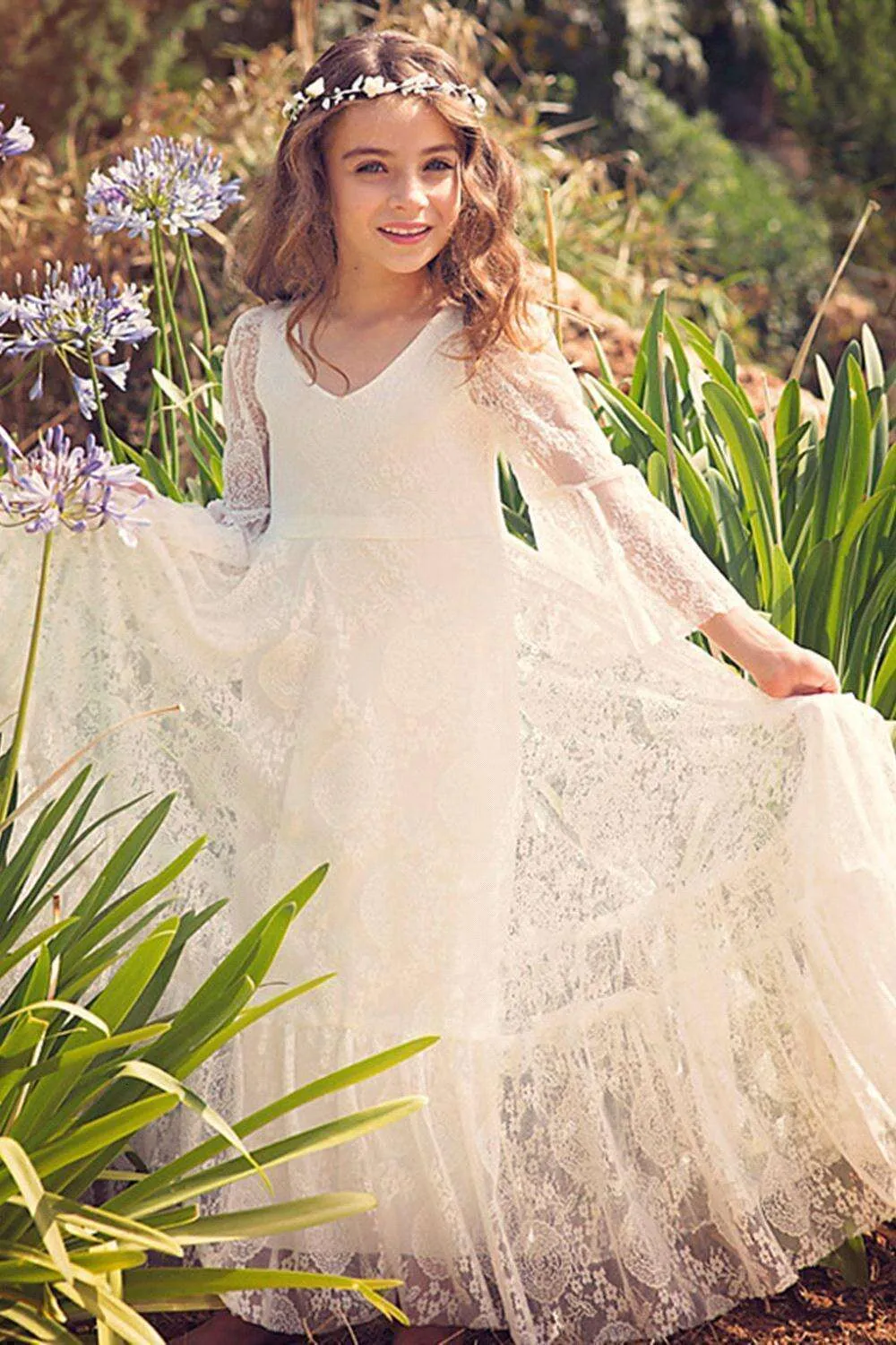 Flower Girl Dress for Toddler 2-12 Years White Beige Long Sleeve Tulle  A-Line Summer Christening Wedding from Dhgate Flower Girls Dresses