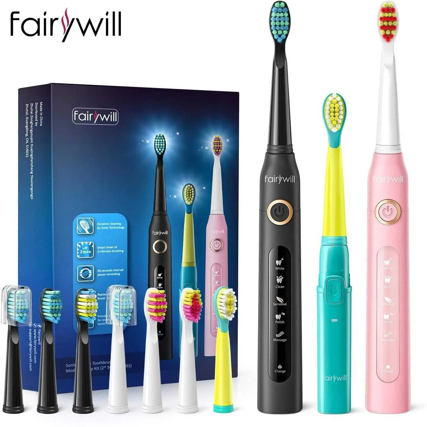 Cepillo De Dientes 2024 Kit De Familia Fairywill Sonic Kids Cebrush Cepcho De Dientes Con 3