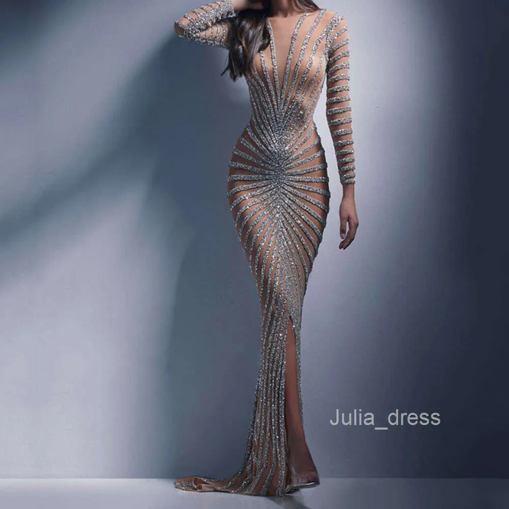 chinese dress ladies Halter Long Sleeve Color Diamond Maxi Bodycon Dress HT1131 main image 1