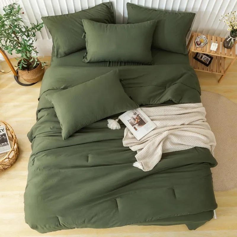 Olive Green Double Bed Green Bedding Sets With Quilt And Sheets All Season Washed Cotton From Bawanbian 73.78 DHgate.Com