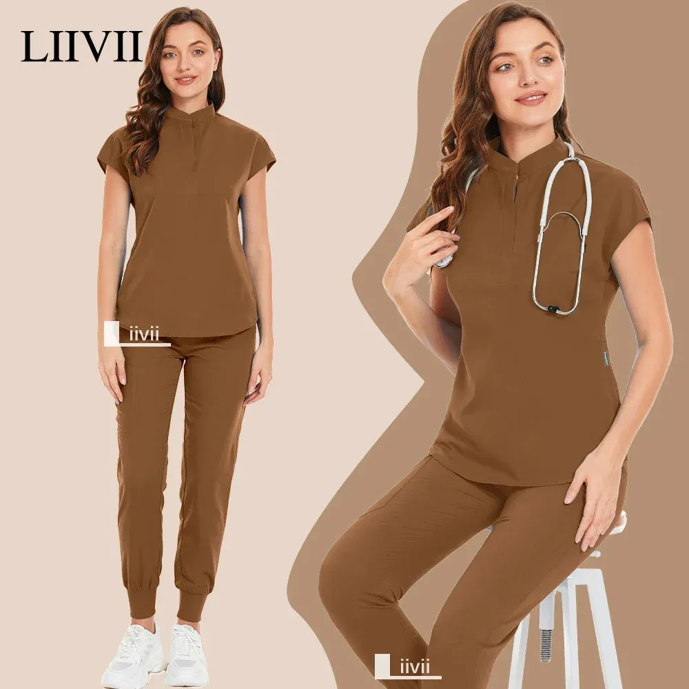 Brown Beauty Workwear Women Nurses Uniform Scrubs Set Spa Tops Pants Clinic Carer Nursing Uniforms Jogger Suits 240527 From 16 17 DHgate